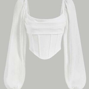 White Long Sleeve Corset Top